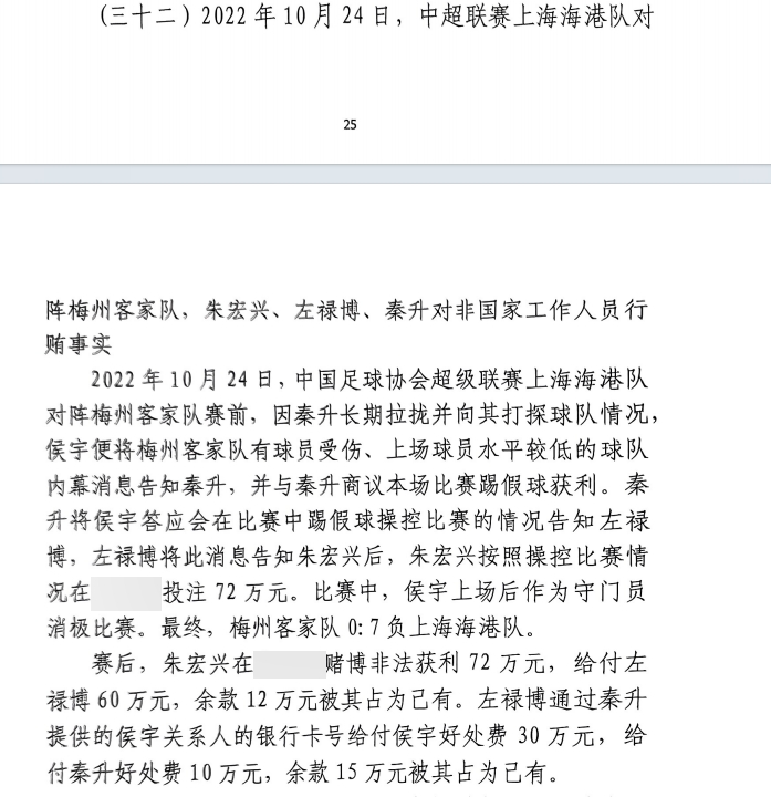 網(wǎng)傳判決書：梅州0-7海港，梅州守門員侯宇收30萬好處費消極比賽