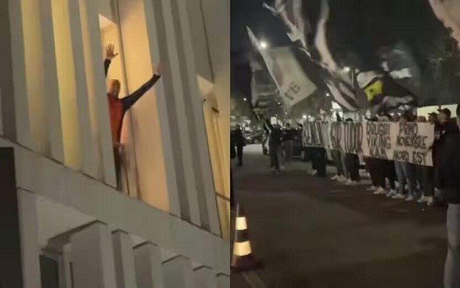 都體：尤文球迷來到酒店外支持新主帥，圖多爾向球迷們揮手致意