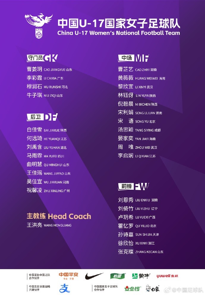 U17女足30人將在蘇州集訓(xùn)備戰(zhàn)世界杯，姜寧、朱挺擔(dān)任訓(xùn)練員